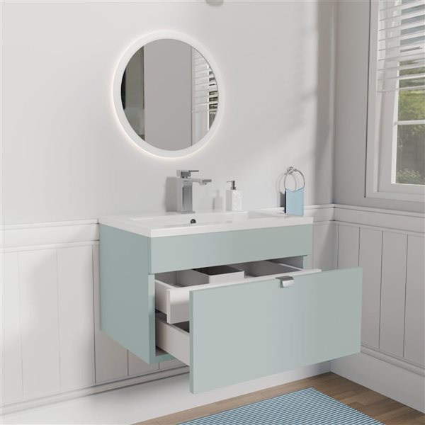 Loft 24 in. W x 16 in. D x 15 in. H Wall Mount Single Sink Bathroom Vanity in Sage with Chrome Handle