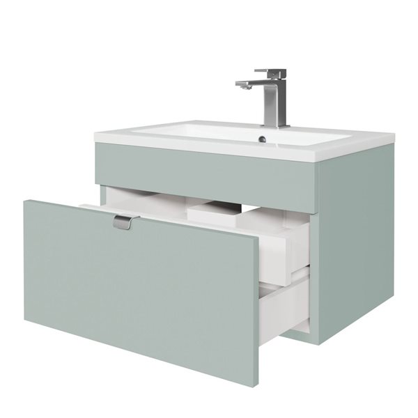 Loft 24 in. W x 16 in. D x 15 in. H Wall Mount Single Sink Bathroom Vanity in Sage with Chrome Handle