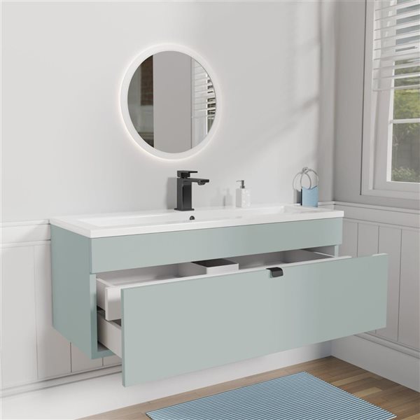 Loft 42 in. W x 16 in. D x 15 in. H Wall Mount Single Sink Bathroom Vanity in Sage with Black Handle