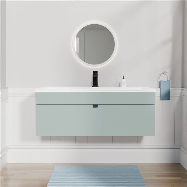 Loft 42 in. W x 16 in. D x 15 in. H Wall Mount Single Sink Bathroom Vanity in Sage with Black Handle