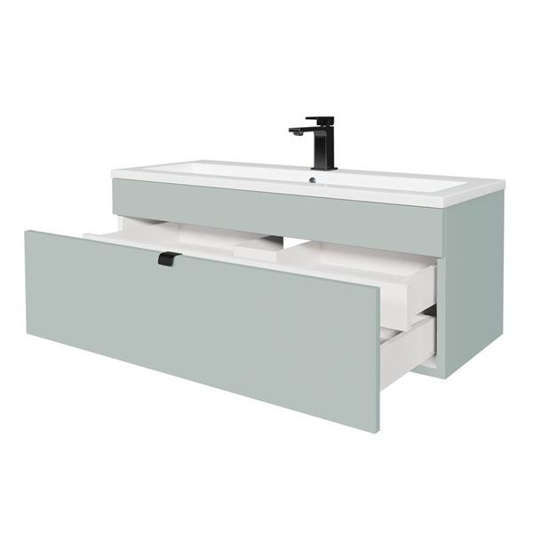 Loft 42 in. W x 16 in. D x 15 in. H Wall Mount Single Sink Bathroom Vanity in Sage with Black Handle