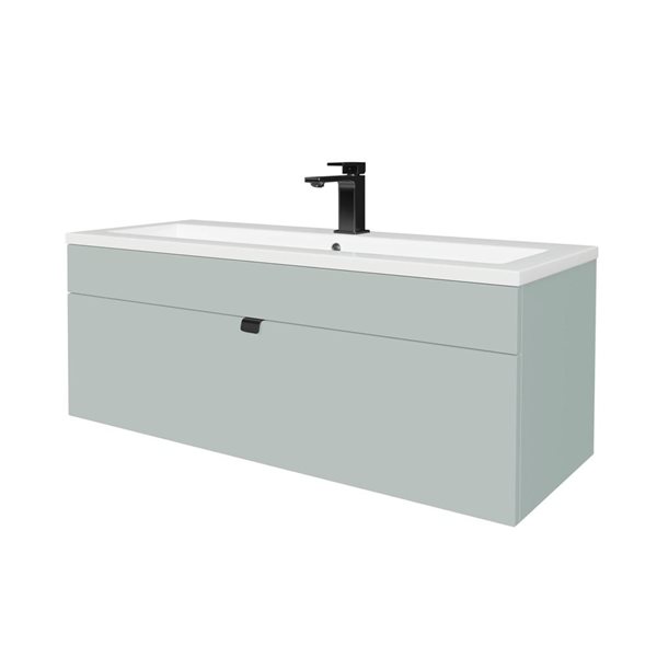 Loft 42 in. W x 16 in. D x 15 in. H Wall Mount Single Sink Bathroom Vanity in Sage with Black Handle