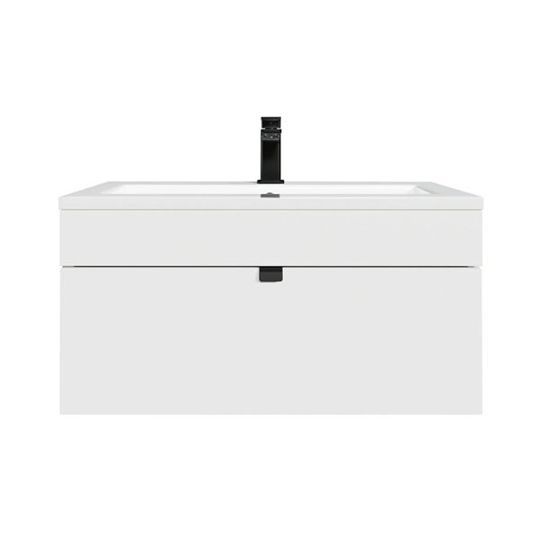 Loft 30 in. W x 16 in. D x 15 in. H Wall Mount Single Sink Bathroom Vanity in White with Black Handle