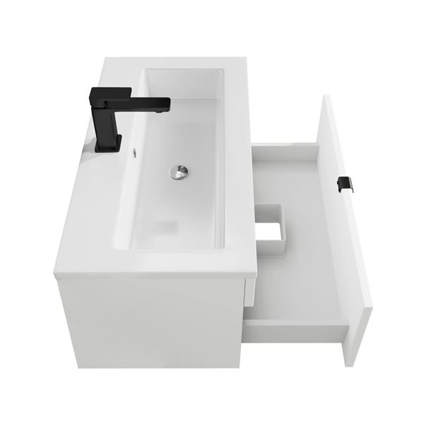 Loft 30 in. W x 16 in. D x 15 in. H Wall Mount Single Sink Bathroom Vanity in White with Black Handle
