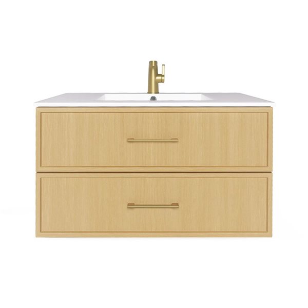 Cassidy 36 in. W x 18 in. D x 20 in. H Single Sink Wall Mounted Bath Vanity in Natura with Gold Handle