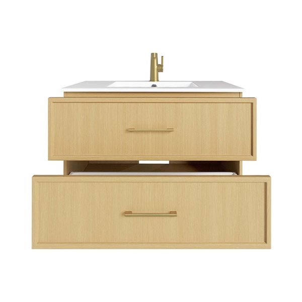 Cassidy 36 in. W x 18 in. D x 20 in. H Single Sink Wall Mounted Bath Vanity in Natura with Gold Handle