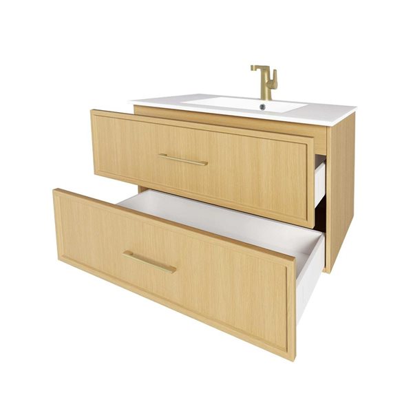 Cassidy 36 in. W x 18 in. D x 20 in. H Single Sink Wall Mounted Bath Vanity in Natura with Gold Handle