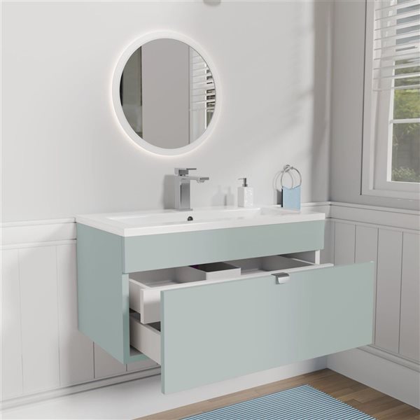 Loft 30 in. W x 16 in. D x 15 in. H Wall Mount Single Sink Bathroom Vanity in Sage with Chrome Handle