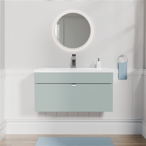 Loft 30 in. W x 16 in. D x 15 in. H Wall Mount Single Sink Bathroom Vanity in Sage with Chrome Handle