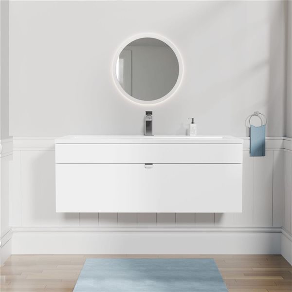 Loft 42 in. W x 16 in. D x 15 in. H Wall Mount Single Sink Bathroom Vanity in White with Chrome Handle