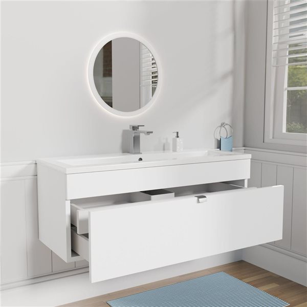 Loft 42 in. W x 16 in. D x 15 in. H Wall Mount Single Sink Bathroom Vanity in White with Chrome Handle