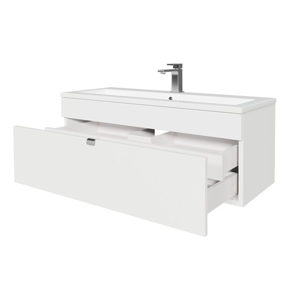Loft 42 in. W x 16 in. D x 15 in. H Wall Mount Single Sink Bathroom Vanity in White with Chrome Handle