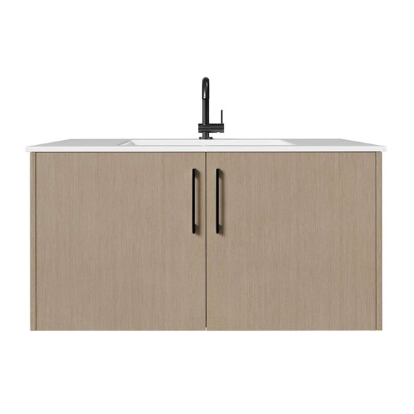 Bekka 36 in. W x 18 in. D x 20 in. H Wall Mount Single Sink Bathroom Vanity in Flavia with Black Handles