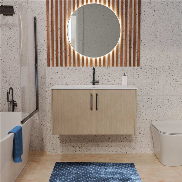 Bekka 36 in. W x 18 in. D x 20 in. H Wall Mount Single Sink Bathroom Vanity in Flavia with Black Handles