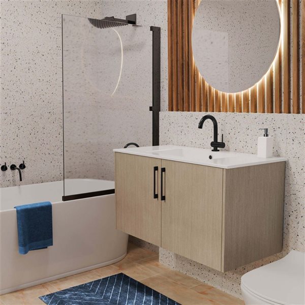 Bekka 36 in. W x 18 in. D x 20 in. H Wall Mount Single Sink Bathroom Vanity in Flavia with Black Handles