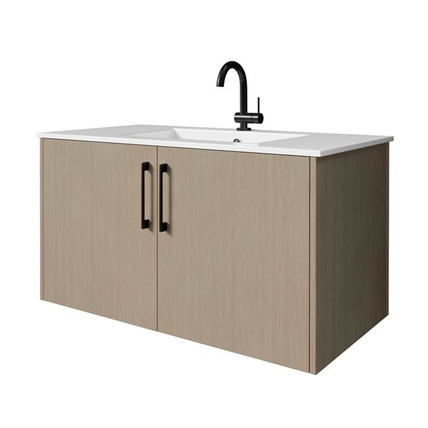 Bekka 36 in. W x 18 in. D x 20 in. H Wall Mount Single Sink Bathroom Vanity in Flavia with Black Handles