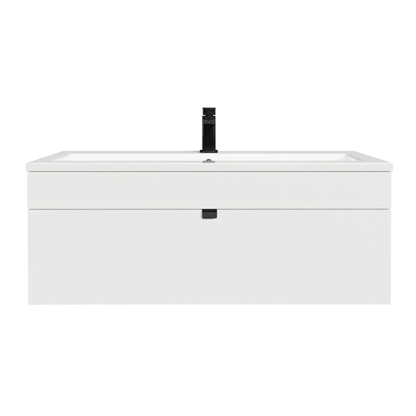 Loft 42 in. W x 16 in. D x 15 in. H Wall Mount Single Sink Bathroom Vanity in White with Black Handle