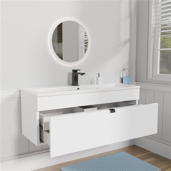 Loft 42 in. W x 16 in. D x 15 in. H Wall Mount Single Sink Bathroom Vanity in White with Black Handle