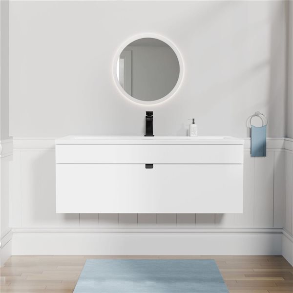 Loft 42 in. W x 16 in. D x 15 in. H Wall Mount Single Sink Bathroom Vanity in White with Black Handle