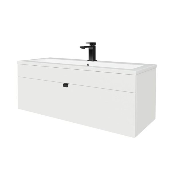 Loft 42 in. W x 16 in. D x 15 in. H Wall Mount Single Sink Bathroom Vanity in White with Black Handle