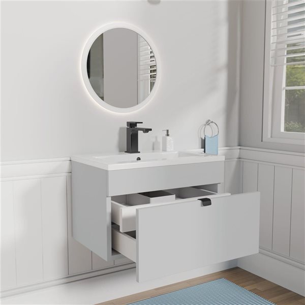 Loft 24 in. W x 16 in. D x 15 in. H Wall Mount Single Sink Bathroom Vanity in Canadian Grey with Black Handle