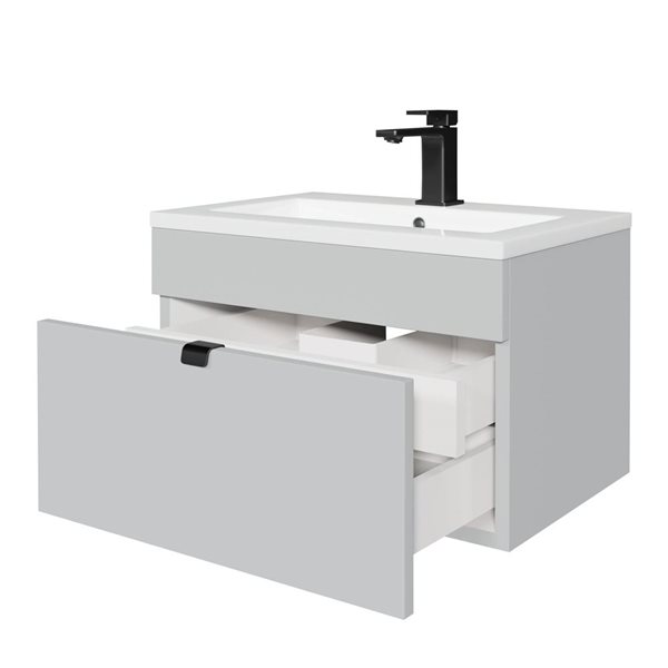 Loft 24 in. W x 16 in. D x 15 in. H Wall Mount Single Sink Bathroom Vanity in Canadian Grey with Black Handle