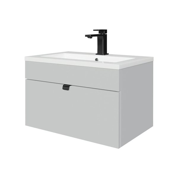Loft 24 in. W x 16 in. D x 15 in. H Wall Mount Single Sink Bathroom Vanity in Canadian Grey with Black Handle