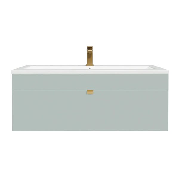 Loft 42 in. W x 16 in. D x 15 in. H Wall Mount Single Sink Bathroom Vanity in Sage with Gold Handle