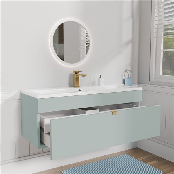 Loft 42 in. W x 16 in. D x 15 in. H Wall Mount Single Sink Bathroom Vanity in Sage with Gold Handle