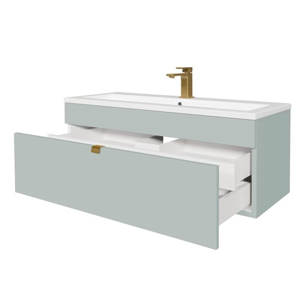 Loft 42 in. W x 16 in. D x 15 in. H Wall Mount Single Sink Bathroom Vanity in Sage with Gold Handle