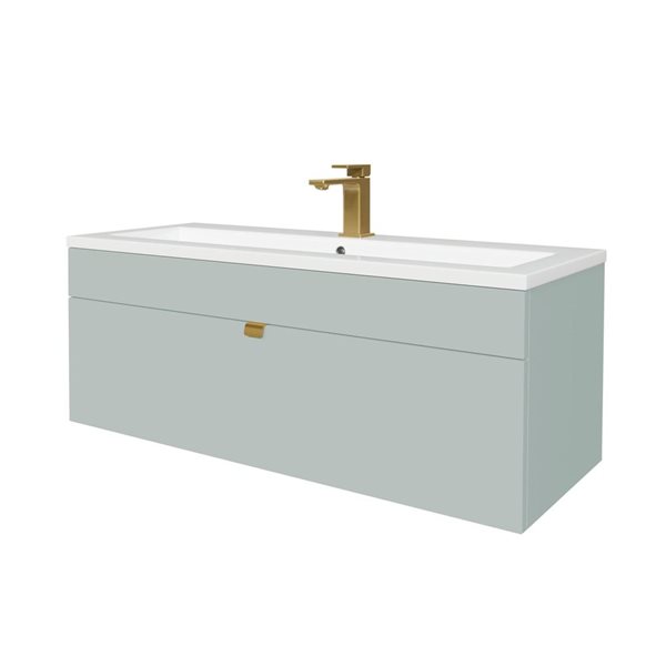 Loft 42 in. W x 16 in. D x 15 in. H Wall Mount Single Sink Bathroom Vanity in Sage with Gold Handle