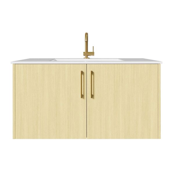 Bekka 36 in. W x 18 in. D x 20 in. H Wall Mount Single Sink Bathroom Vanity in Lago with Gold Handles