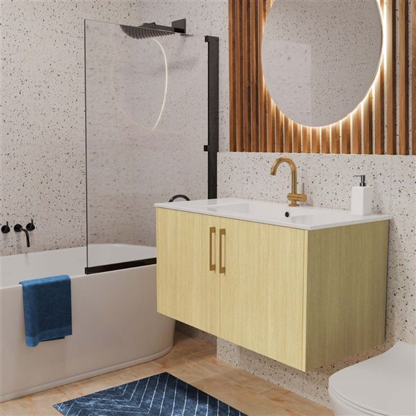 Bekka 36 in. W x 18 in. D x 20 in. H Wall Mount Single Sink Bathroom Vanity in Lago with Gold Handles