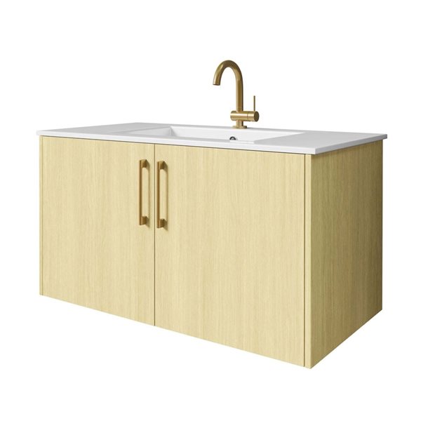 Bekka 36 in. W x 18 in. D x 20 in. H Wall Mount Single Sink Bathroom Vanity in Lago with Gold Handles