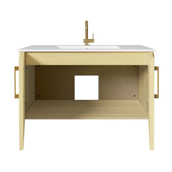 Bekka 36 in. W x 18 in. D x 20 in. H Wall Mount Single Sink Bathroom Vanity in Lago with Gold Handles