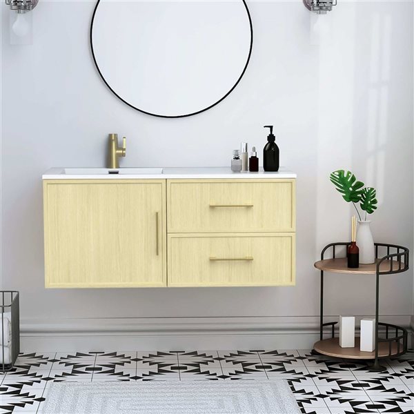 Razza 42 in. W x 18 in. D x 20 in. H Single Sink Wall Mounted Bath Vanity in Lago with Gold Handle