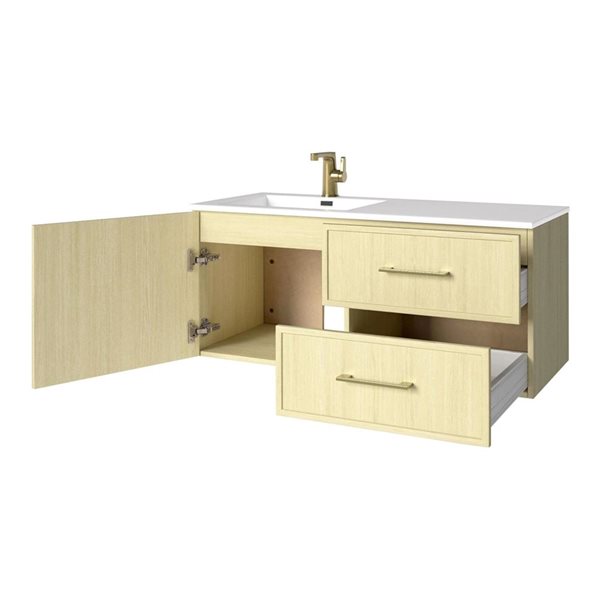Razza 42 in. W x 18 in. D x 20 in. H Single Sink Wall Mounted Bath Vanity in Lago with Gold Handle