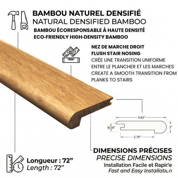 Bamboo Design & Architecture Bamboo Flush Stair Nosing Moulding 3.6 x 72-in - Mocha
