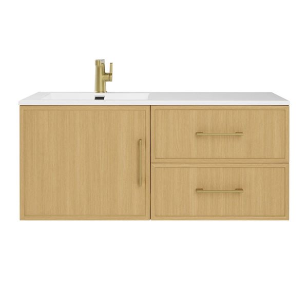 Razza 42 in. W x 18 in. D x 20 in. H Single Sink Wall Mounted Bath Vanity in Natura with Gold Handle