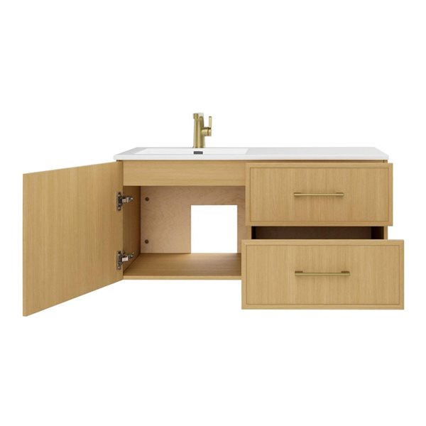 Razza 42 in. W x 18 in. D x 20 in. H Single Sink Wall Mounted Bath Vanity in Natura with Gold Handle