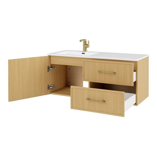 Razza 42 in. W x 18 in. D x 20 in. H Single Sink Wall Mounted Bath Vanity in Natura with Gold Handle