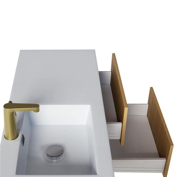 Razza 42 in. W x 18 in. D x 20 in. H Single Sink Wall Mounted Bath Vanity in Natura with Gold Handle