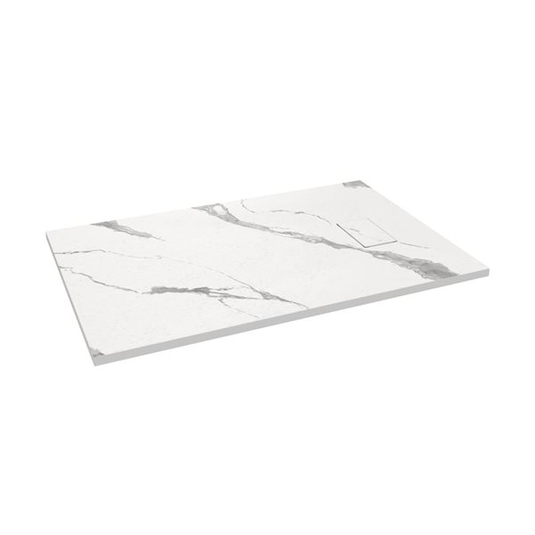 MAAX Stonea Solid Surface Universal Shower Base w/ End Drain 48 x 36-in - White Marble