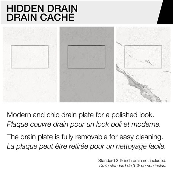 MAAX Stonea Solid Surface Universal Shower Base w/ End Drain 48 x 36-in - White Marble