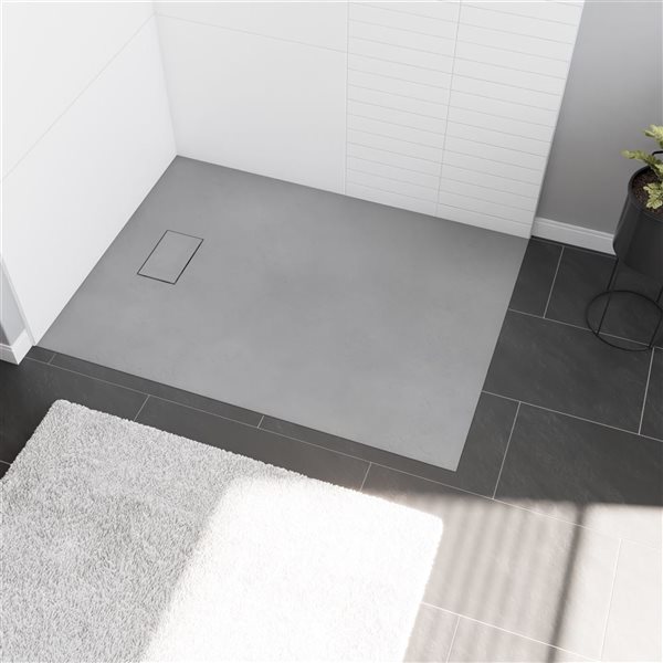 MAAX Stonea Solid Surface Universal Shower Base w/ End Drain 48 x 36-in - Grey