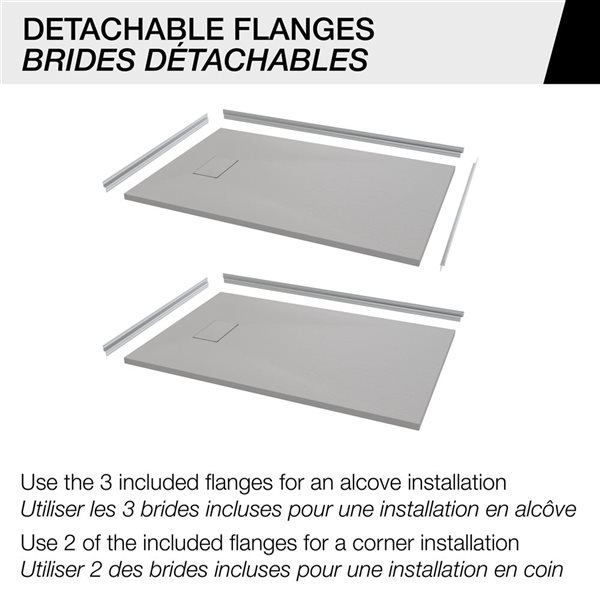 MAAX Stonea Solid Surface Universal Shower Base w/ End Drain 48 x 36-in - Grey