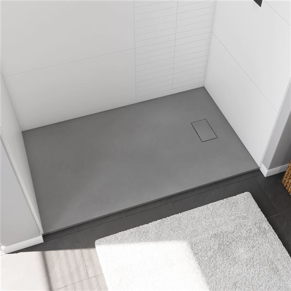 MAAX Stonea Solid Surface Universal Shower Base w/ End Drain 60 x 36-in - Grey