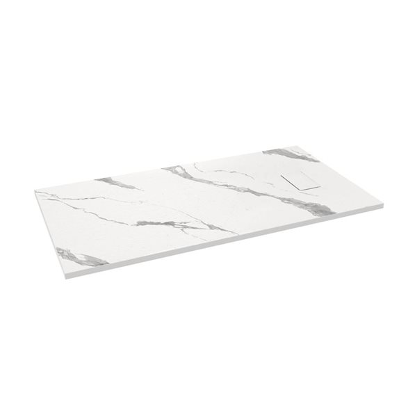 MAAX Stonea Solid Surface Universal Shower Base w/ End Drain 60 x 36-in - White Marble