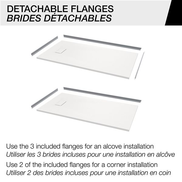 MAAX Stonea Solid Surface Universal Shower Base w/ End Drain 60 x 32-in - White