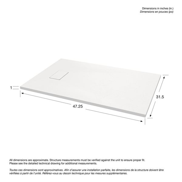 MAAX Stonea Solid Surface Universal Shower Base w/ End Drain 48 x 32-in - White